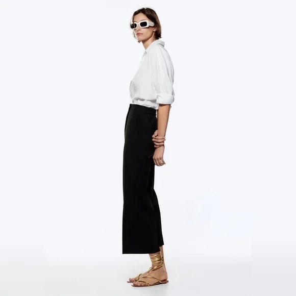 Zara Pants - Zara‎ Wide Leg Cropped Dress Pants Culottes Elastic Waist Size Medium